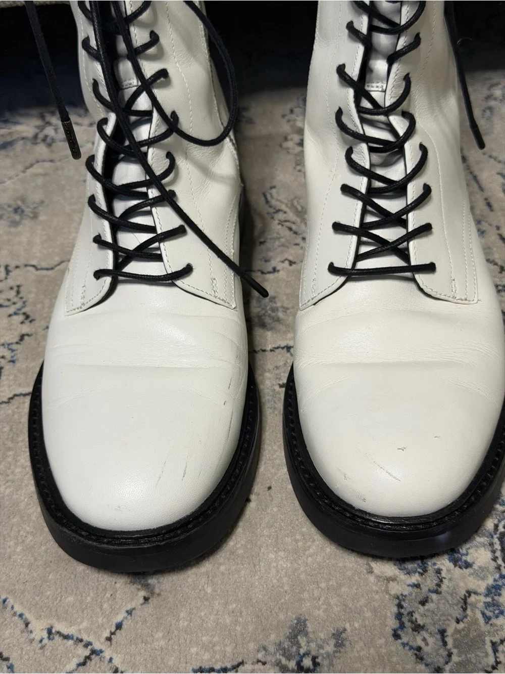Tory Burch Double-T Combat Boot White Leather